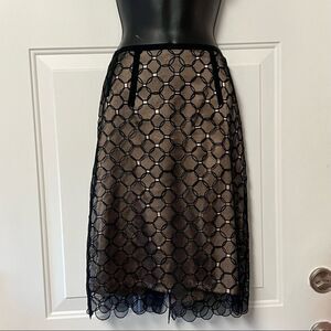 BCBG MaxAzria Silk Lace Eyelet Black Nude Feminine Whismisigoth Fairy Skirt 6